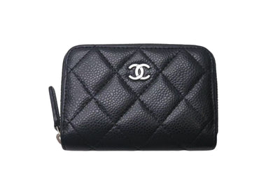 CHANEL シャネル マトラッセ コインケース ランダム番台 フランス製 キャビアスキン ブラック シルバー金具 美品 中古 4c073488