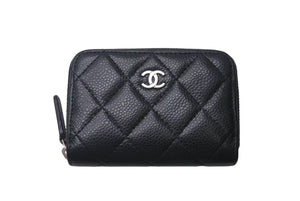 CHANEL シャネル マトラッセ コインケース ランダム番台 フランス製 キャビアスキン ブラック シルバー金具 美品 中古 4c073488
