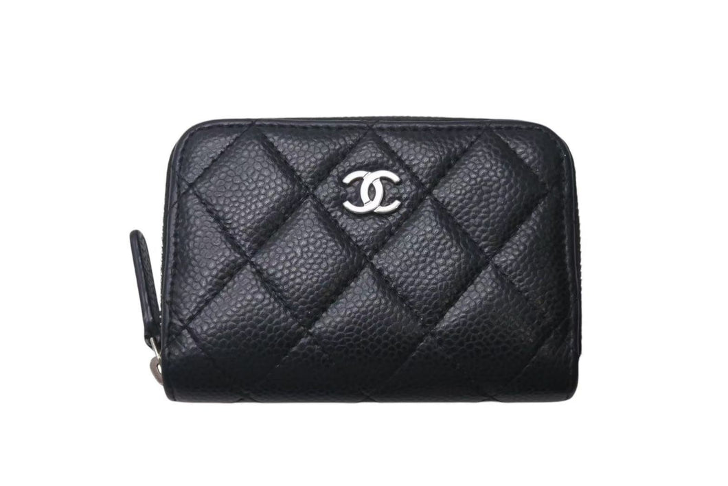 CHANEL シャネル マトラッセ コインケース ランダム番台 フランス製 キャビアスキン ブラック シルバー金具 美品 中古 4c073488