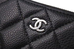 CHANEL シャネル マトラッセ コインケース ランダム番台 フランス製 キャビアスキン ブラック シルバー金具 美品 中古 4c073488