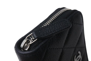 CHANEL シャネル マトラッセ コインケース ランダム番台 フランス製 キャビアスキン ブラック シルバー金具 美品 中古 4c073488
