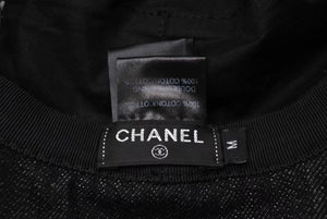 極美品 CHANEL シャネル バケットハット 帽子 サイズM ロゴ刺繍 ブラック デニム コットン 中古 4c073492