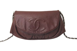 CHANEL シャネル チェーンウォレット ショルダーバッグ ココマーク 18番台 フランス製 キャビアスキン ブラウン 美品 中古 4c073493