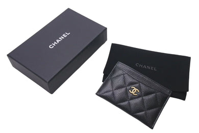 極美品 CHANEL シャネル マトラッセ カードケース キャビアスキン ブラック 名刺入れ 小物 ココマーク AP0213 ランダム ゴールド金具 中古 4c073494