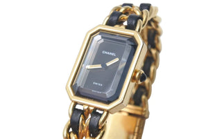 CHANEL シャネル PREMIERE プルミエール 腕時計 PLAQUE OR G 20 M クォーツ QZ メタル レザー サイズM ブラック文字盤 美品 中古 4c073497