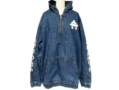 新品未使用 CHROME HEARTS クロムハーツ ハーフジップ デニム アノラックパーカー インディゴ Lサイズ 中古 4c073517