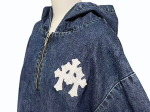 新品未使用 CHROME HEARTS クロムハーツ ハーフジップ デニム アノラックパーカー インディゴ Lサイズ 中古 4c073517