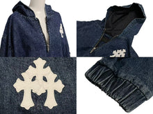 Load image into Gallery viewer, 新品未使用 CHROME HEARTS クロムハーツ ハーフジップ デニム アノラックパーカー インディゴ Lサイズ 中古 4c073517