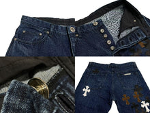 Load image into Gallery viewer, 新品未使用 CHROME HEARTS クロムハーツ フレアニー クロスパッチ デニム パンツ ジーンズ インディゴ サイズ33 中古 4c073518