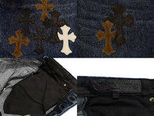 Load image into Gallery viewer, 新品未使用 CHROME HEARTS クロムハーツ フレアニー クロスパッチ デニム パンツ ジーンズ インディゴ サイズ33 中古 4c073518