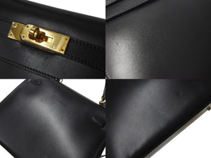 新品同様 HERMES エルメス ケリー28 外縫い ブラック ◻︎F刻印 カーフスキン ゴールド金具 V金具 ハンドバッグ 中古 4c073520