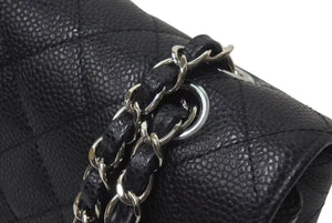 極美品 CHANEL シャネル ショルダーバッグ マトラッセ25 キャビアスキン ダブルフラップ ブラック シルバー金具 22番台 A01112 中古 4c073527