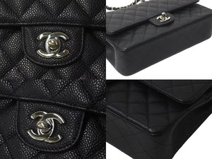 極美品 CHANEL シャネル ショルダーバッグ マトラッセ25 キャビアスキン ダブルフラップ ブラック シルバー金具 22番台 A01112 中古 4c073527
