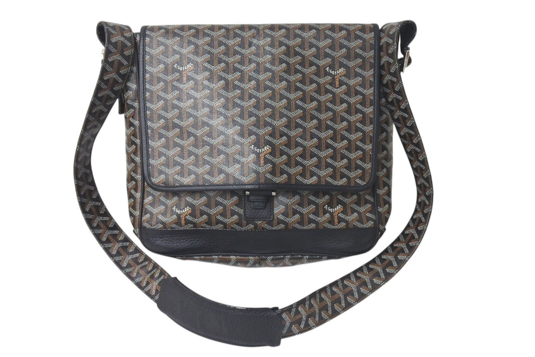 極美品 GOYARD ゴヤール グランブルーMM ショルダーバッグ キャンバス カーフスキン ブラック 中古 4c073544