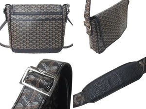 極美品 GOYARD ゴヤール グランブルーMM ショルダーバッグ キャンバス カーフスキン ブラック 中古 4c073544