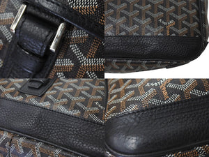 極美品 GOYARD ゴヤール グランブルーMM ショルダーバッグ キャンバス カーフスキン ブラック 中古 4c073544