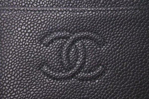 新品同様 CHANEL シャネル カードケース 名刺入れ 14番台 ココマーク イタリア製 キャビアスキン ブラック 中古 4c073547