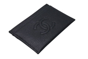 新品同様 CHANEL シャネル カードケース 名刺入れ 14番台 ココマーク イタリア製 キャビアスキン ブラック 中古 4c073547
