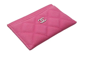 新品同様 CHANEL シャネル カードケース 名刺入れ ココマーク 20番台 ソフトキャビアスキン ピンク シルバー金具 中古 4c073548