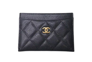 極美品 CHANEL シャネル マトラッセ カードケース 名刺入れ 18番台 キャビアスキン ブラック ゴールド金具 中古 4c073549