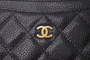 極美品 CHANEL シャネル マトラッセ カードケース 名刺入れ 18番台 キャビアスキン ブラック ゴールド金具 中古 4c073549