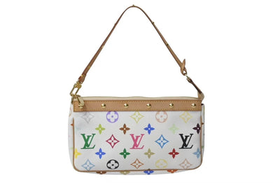 極美品 LOUIS VUITTON ルイヴィトン モノグラム マルチカラー ポシェット アクセソワール アクセサリーポーチ M92649 村上隆 ホワイト 中古 4c073570
