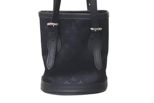 極美品 LOUIS VUITTON ルイヴィトン リトルバケット ハンドバッグ M92144 モノグラム サテン レザー ブラック シルバー金具 中古 4c073573