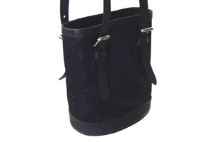 極美品 LOUIS VUITTON ルイヴィトン リトルバケット ハンドバッグ M92144 モノグラム サテン レザー ブラック シルバー金具 中古 4c073573