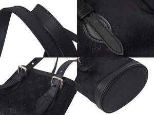 極美品 LOUIS VUITTON ルイヴィトン リトルバケット ハンドバッグ M92144 モノグラム サテン レザー ブラック シルバー金具 中古 4c073573