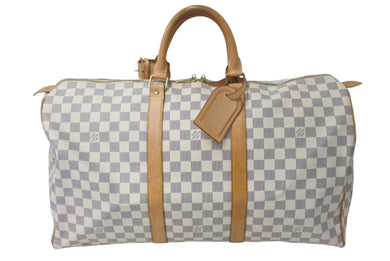 LOUIS VUITTON ルイヴィトン キーポル50 ボストンバッグ N41430 ダミエアズールキャンバス ヌメ革 ホワイト 美品 中古 4c073574