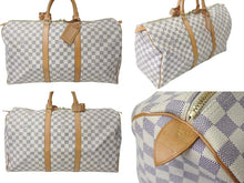 Load image into Gallery viewer, LOUIS VUITTON ルイヴィトン キーポル50 ボストンバッグ N41430 ダミエアズールキャンバス ヌメ革 ホワイト 美品 中古 4c073574