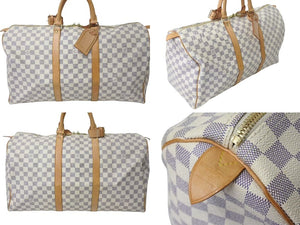 LOUIS VUITTON ルイヴィトン キーポル50 ボストンバッグ N41430 ダミエアズールキャンバス ヌメ革 ホワイト 美品 中古 4c073574
