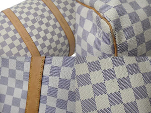 LOUIS VUITTON ルイヴィトン キーポル50 ボストンバッグ N41430 ダミエアズールキャンバス ヌメ革 ホワイト 美品 中古 4c073574