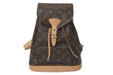 極美品 LOUIS VUITTON ルイヴィトン モンスリMM バックパック リュック M51136 PVC レザー ブラウン ゴールド金具 中古 4c073585