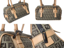 画像をギャラリービューアに読み込む, FENDI フェンディ ハンドバッグ ズッキーノ キャンバス レザー ベージュ ブラウン ブラック金具 8BN004 美品 中古 4c073590 