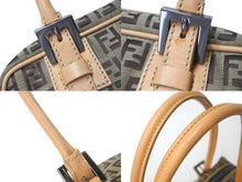 画像をギャラリービューアに読み込む, FENDI フェンディ ハンドバッグ ズッキーノ キャンバス レザー ベージュ ブラウン ブラック金具 8BN004 美品 中古 4c073590 