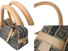 画像をギャラリービューアに読み込む, FENDI フェンディ ハンドバッグ ズッキーノ キャンバス レザー ベージュ ブラウン ブラック金具 8BN004 美品 中古 4c073590 