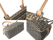 画像をギャラリービューアに読み込む, FENDI フェンディ ハンドバッグ ズッキーノ キャンバス レザー ベージュ ブラウン ブラック金具 8BN004 美品 中古 4c073590 