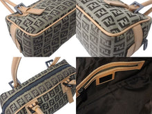 画像をギャラリービューアに読み込む, FENDI フェンディ ハンドバッグ ズッキーノ キャンバス レザー ベージュ ブラウン ブラック金具 8BN004 美品 中古 4c073590 