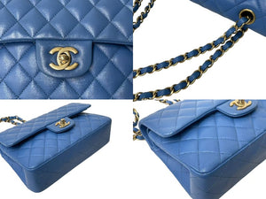 極美品 CHANEL シャネル マトラッセ23 Wフラップ チェーン ショルダーバッグ ラムスキン27番台 ブルー ゴールド金具 中古 4c073604