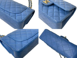 極美品 CHANEL シャネル マトラッセ23 Wフラップ チェーン ショルダーバッグ ラムスキン27番台 ブルー ゴールド金具 中古 4c073604