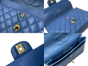 極美品 CHANEL シャネル マトラッセ23 Wフラップ チェーン ショルダーバッグ ラムスキン27番台 ブルー ゴールド金具 中古 4c073604