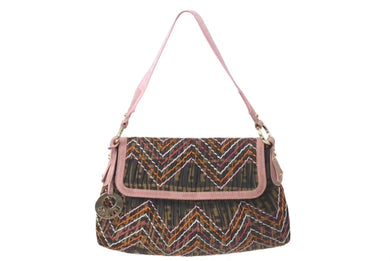 FENDI フェンディ ワンショルダーバッグ ズッカ柄 キャンバス スウェード ピンク ブラウン オレンジ ゴールド 美品 中古 4c073616 