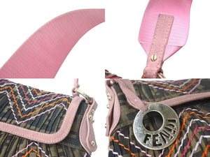 FENDI フェンディ ワンショルダーバッグ ズッカ柄 キャンバス スウェード ピンク ブラウン オレンジ ゴールド 美品 中古 4c073616 
