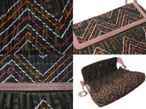 FENDI フェンディ ワンショルダーバッグ ズッカ柄 キャンバス スウェード ピンク ブラウン オレンジ ゴールド 美品 中古 4c073616 