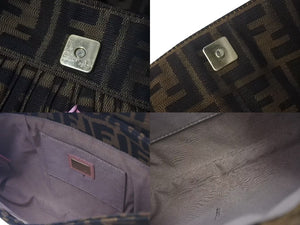FENDI フェンディ ワンショルダーバッグ ズッカ柄 キャンバス スウェード ピンク ブラウン オレンジ ゴールド 美品 中古 4c073616 