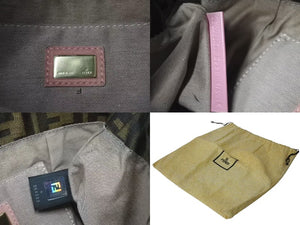 FENDI フェンディ ワンショルダーバッグ ズッカ柄 キャンバス スウェード ピンク ブラウン オレンジ ゴールド 美品 中古 4c073616 