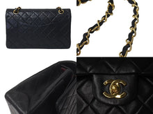 Load image into Gallery viewer, CHANEL シャネル マトラッセ25 Wフラップ Wチェーンショルダーバッグ 2番台 ラムスキン ココマーク ブラック ゴールド金具 美品 中古 4c073620
