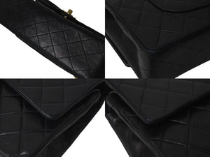 CHANEL シャネル マトラッセ25 Wフラップ Wチェーンショルダーバッグ 2番台 ラムスキン ココマーク ブラック ゴールド金具 美品 中古 4c073620