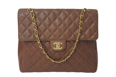 CHANEL シャネル デカマトラッセ ショルダーバッグ ココマーク キャビアスキン ブラウン ゴールド金具 美品 中古 4c073626